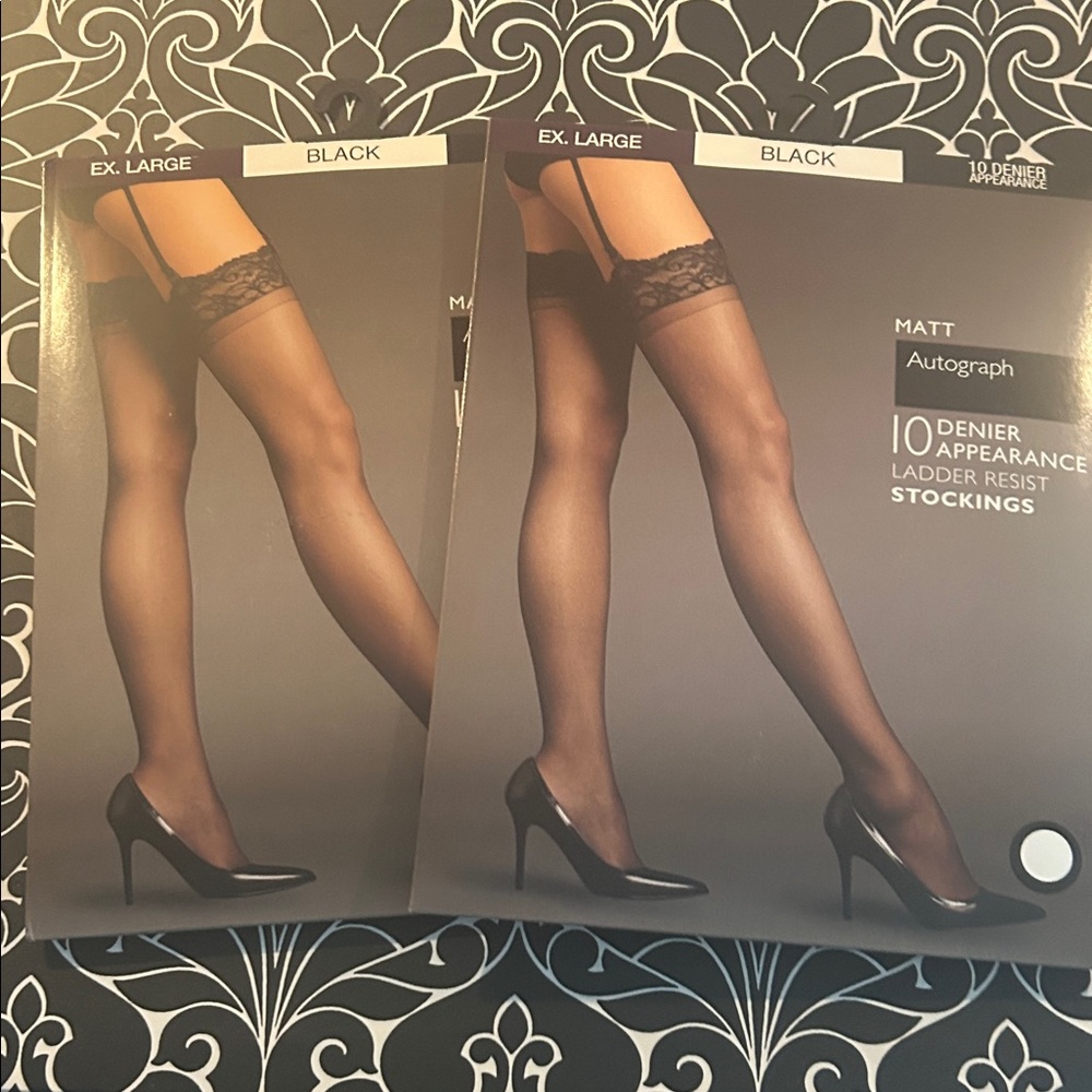 Marks & Spencer Black Lace Top Stockings Sz XL (2 pack)